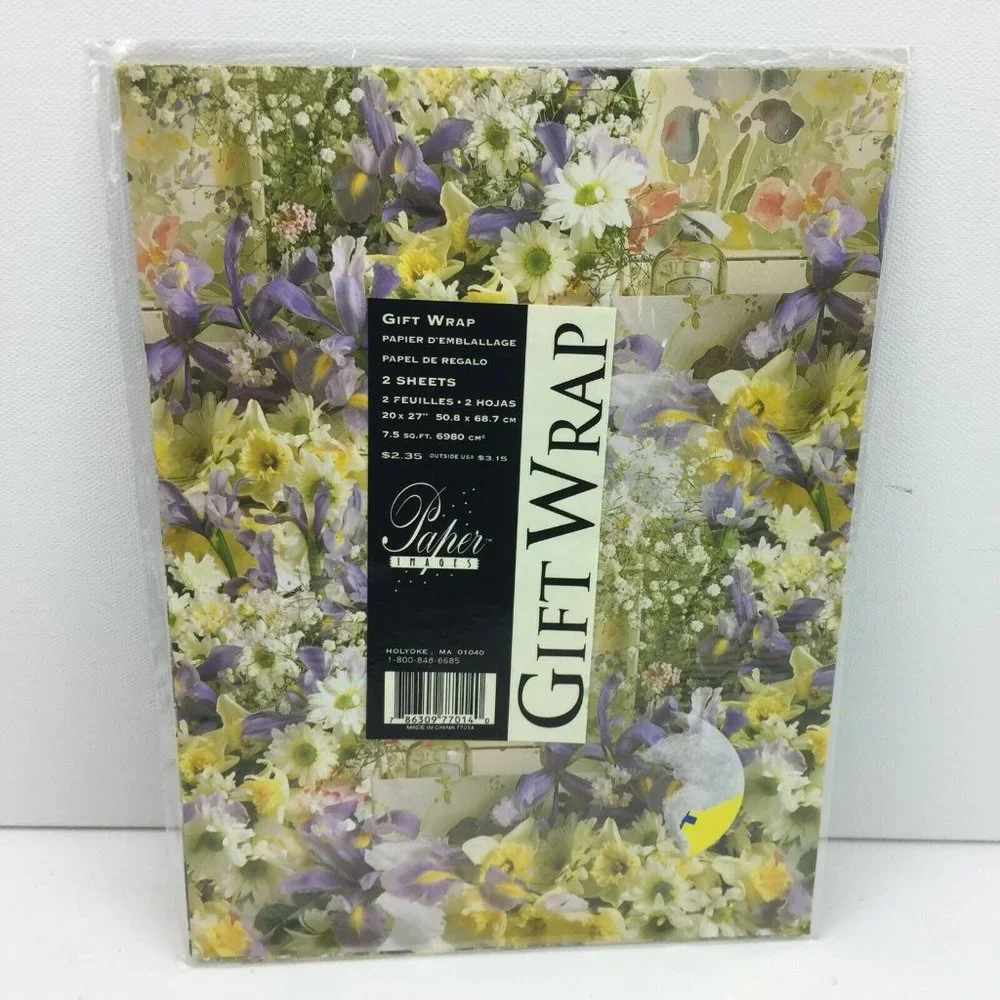 Paper Images Gift Wrap Yellow Purple Floral 2 Sheets 20